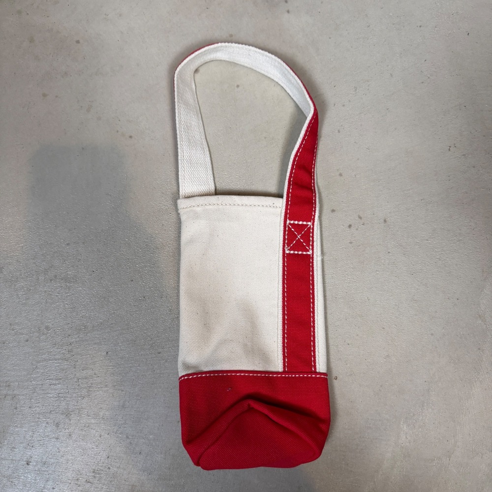Lands End Canvas Wine Tote Bag Red Cream Cotton Single Handle Picnic Carrier